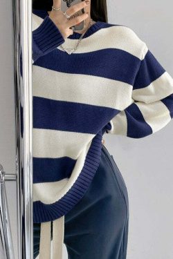 Y2K Grunge Striped Long-Sleeved Sweater - Retro 90s Fashion, Summer & Party Outfits