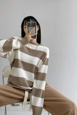 Y2K Grunge Striped Long-Sleeved Sweater - Retro 90s Fashion, Summer & Party Outfits