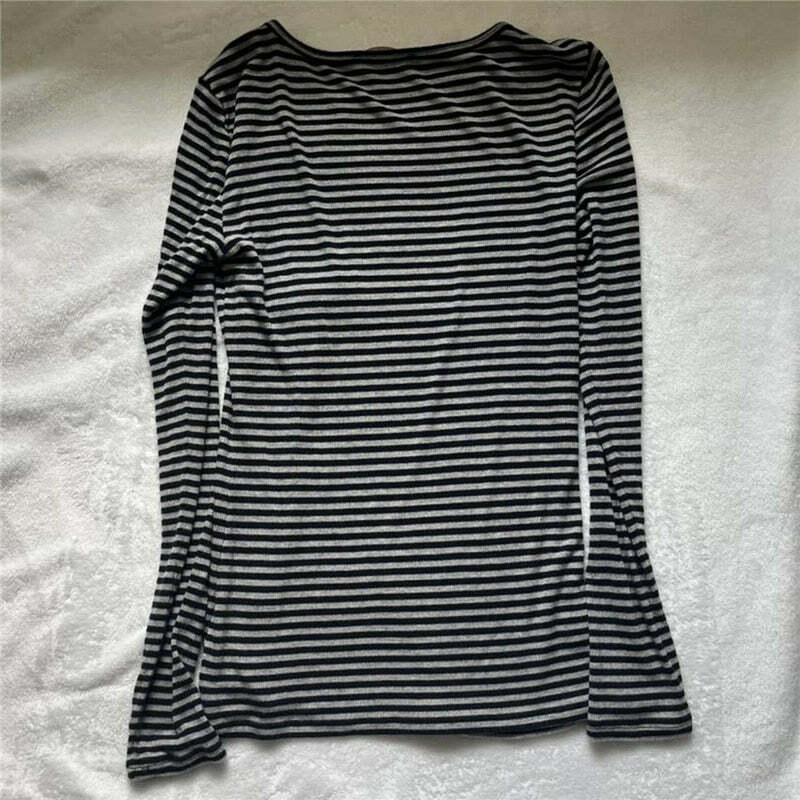 Y2K Grunge Striped Long Sleeve Top - 90s Fashion, Retro Style, Y2K Summer Outfits