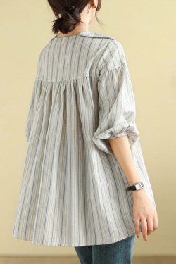 Y2K Grunge Striped Patchwork Peter Pan Collar Long Sleeve Top - Retro 90s Summer Fashion
