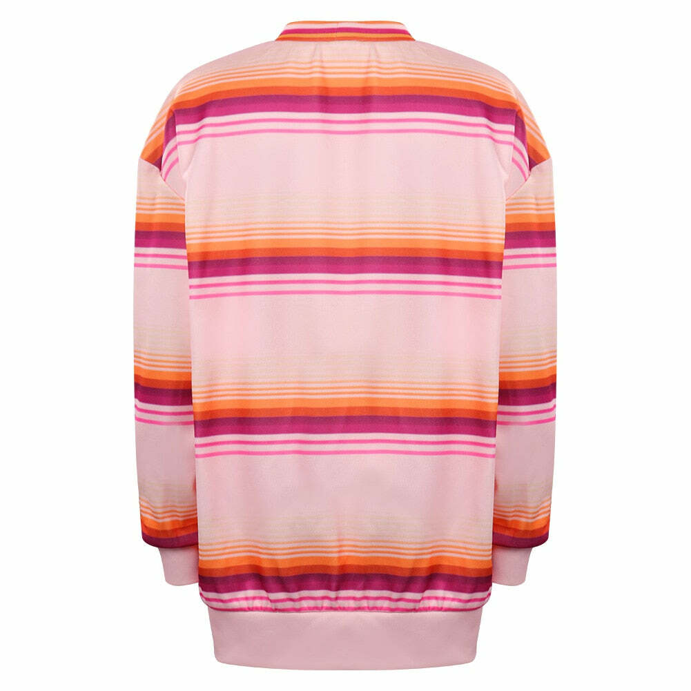 Y2K Grunge Striped Sweatshirt - Retro 90s Fashion, Pastel Goth, Y2K Club & Party Outfits