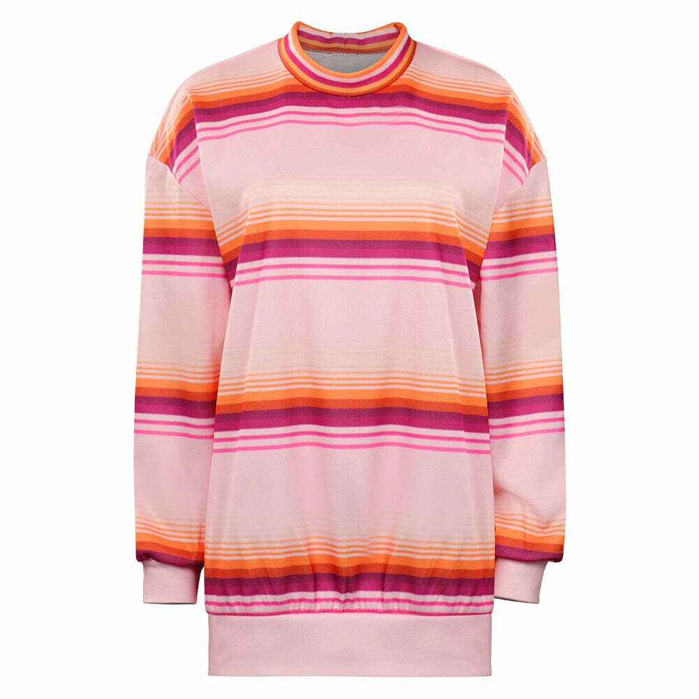 Y2K Grunge Striped Sweatshirt - Retro 90s Fashion, Pastel Goth, Y2K Club & Party Outfits