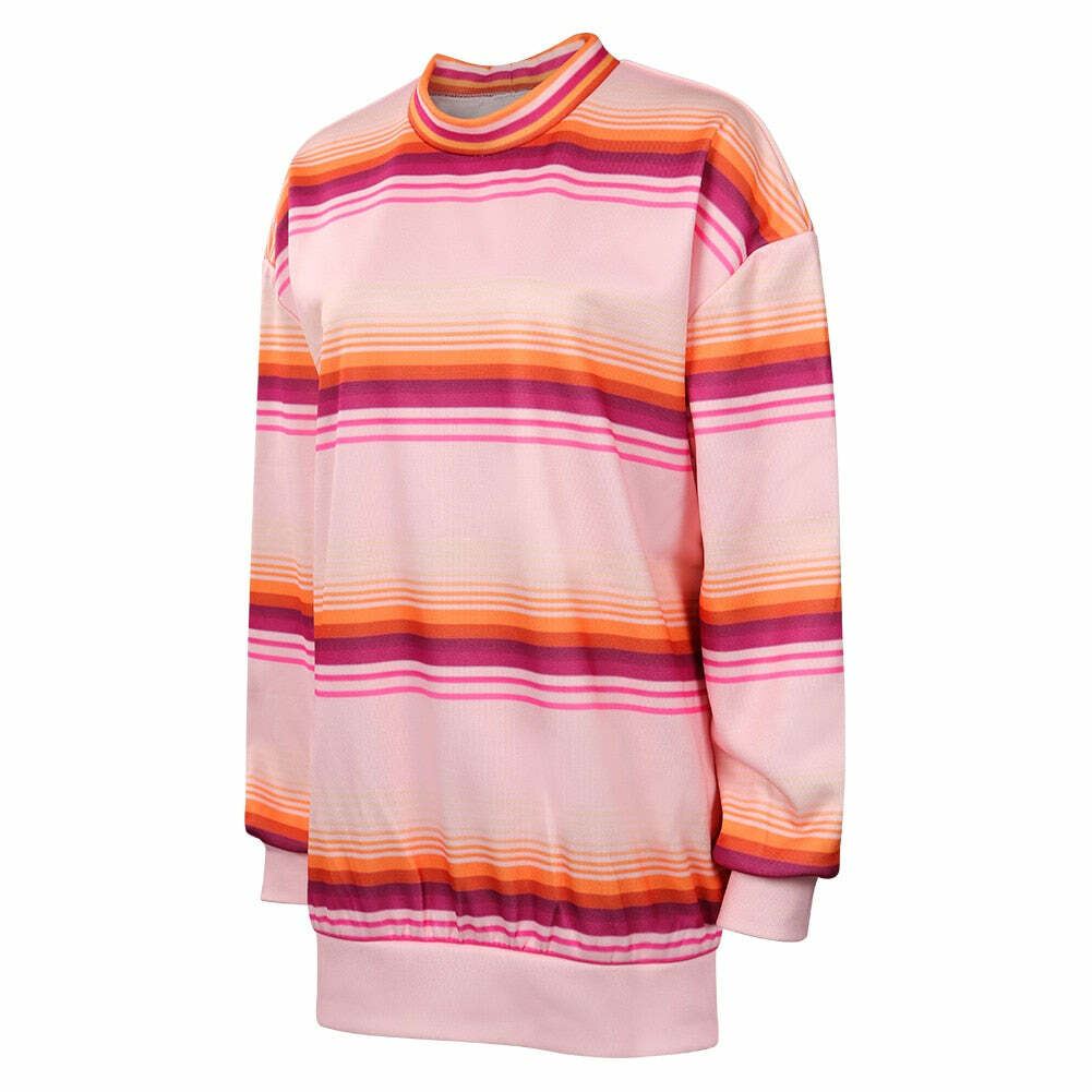 Y2K Grunge Striped Sweatshirt - Retro 90s Fashion, Pastel Goth, Y2K Club & Party Outfits