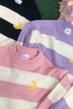 Y2K Grunge Striped Sweatshirt - Retro 90s Fashion, Summer Y2K Outfits, Pastel Goth Style