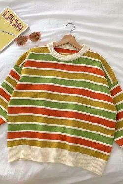 Y2K Grunge Striped Sweatshirt - Retro 90s Fashion, Summer Y2K Outfits, Pastel Goth Style