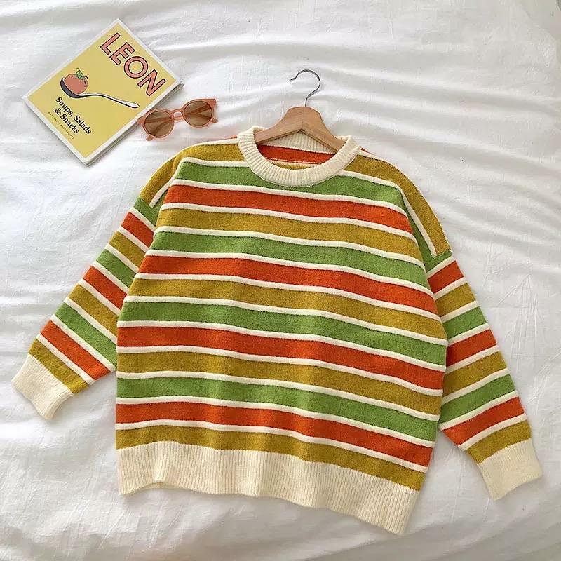 Y2K Grunge Striped Sweatshirt - Retro 90s Fashion, Summer Y2K Outfits, Pastel Goth Style