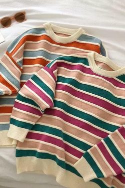 Y2K Grunge Striped Sweatshirt - Retro 90s Fashion, Summer Y2K Outfits, Pastel Goth Style