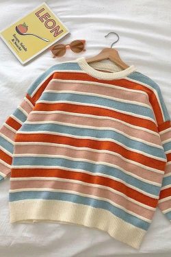 Y2K Grunge Striped Sweatshirt - Retro 90s Fashion, Summer Y2K Outfits, Pastel Goth Style