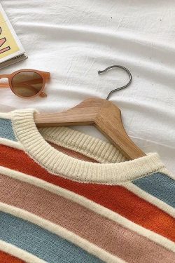 Y2K Grunge Striped Sweatshirt - Retro 90s Fashion, Summer Y2K Outfits, Pastel Goth Style