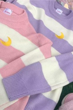 Y2K Grunge Striped Sweatshirt - Retro 90s Fashion, Summer Y2K Outfits, Pastel Goth Style