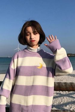 Y2K Grunge Striped Sweatshirt - Retro 90s Fashion, Summer Y2K Outfits, Pastel Goth Style