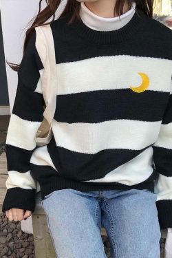 Y2K Grunge Striped Sweatshirt - Retro 90s Fashion, Summer Y2K Outfits, Pastel Goth Style