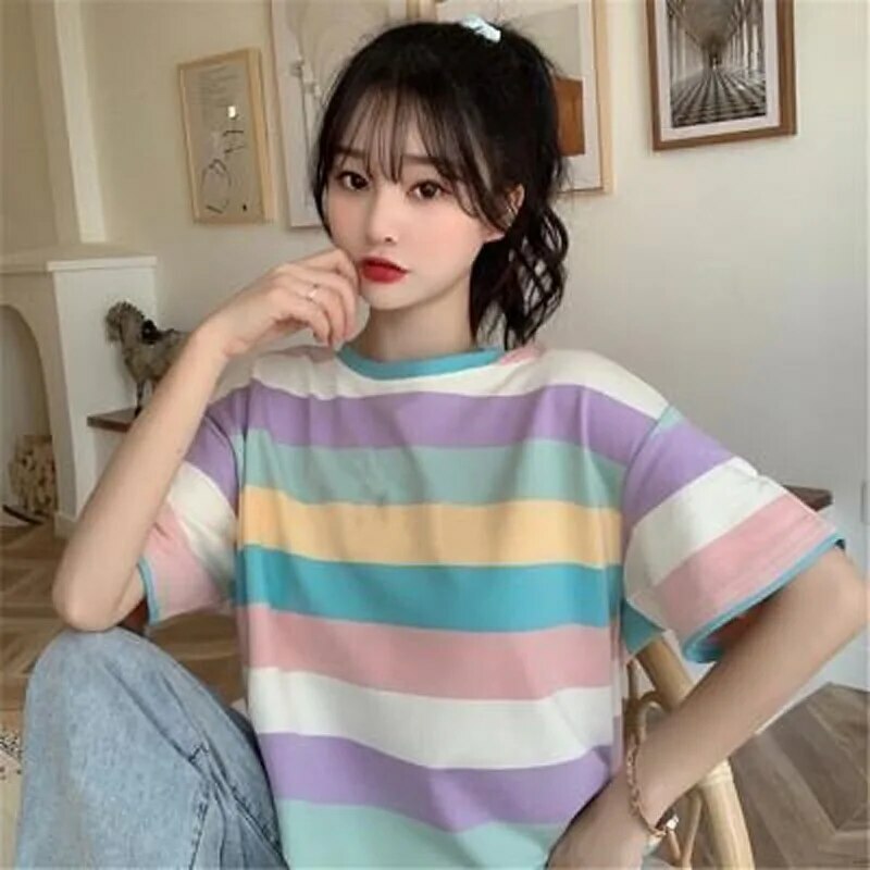 Y2K Grunge Striped T-Shirt - Retro 90s Summer Outfit, Korean Streetwear, Y2K Fashion