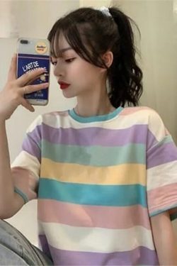 Y2K Grunge Striped T-Shirt - Retro 90s Summer Outfit, Korean Streetwear, Y2K Fashion