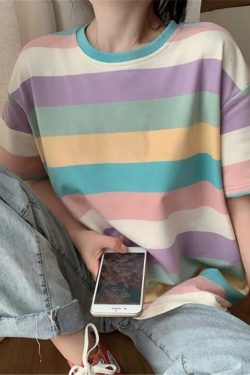Y2K Grunge Striped T-Shirt - Retro 90s Summer Outfit, Korean Streetwear, Y2K Fashion