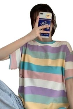 Y2K Grunge Striped T-Shirt - Retro 90s Summer Outfit, Korean Streetwear, Y2K Fashion