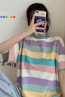 Y2K Grunge Striped T-Shirt - Retro 90s Summer Outfit, Korean Streetwear, Y2K Fashion