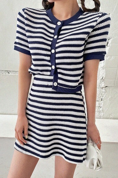 Y2K Grunge Stripes Waffle Top & Skirt Set - Retro 90s Summer Outfit for Women