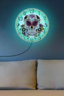 Y2K Grunge Sugar Skull Art Wall Clock - Retro 90s Fashion, Pastel Goth, Y2K Decor