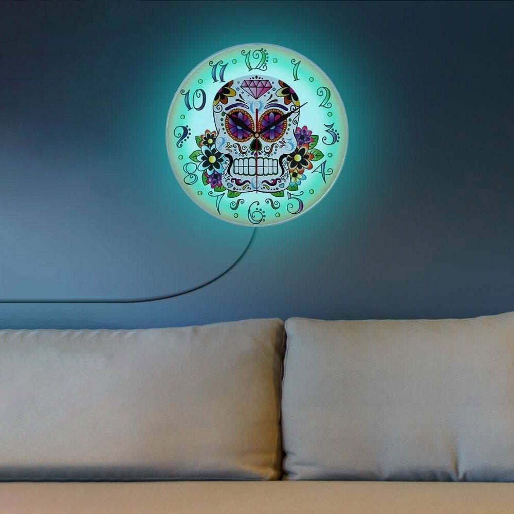Y2K Grunge Sugar Skull Art Wall Clock - Retro 90s Fashion, Pastel Goth, Y2K Decor