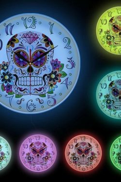 Y2K Grunge Sugar Skull Art Wall Clock - Retro 90s Fashion, Pastel Goth, Y2K Decor