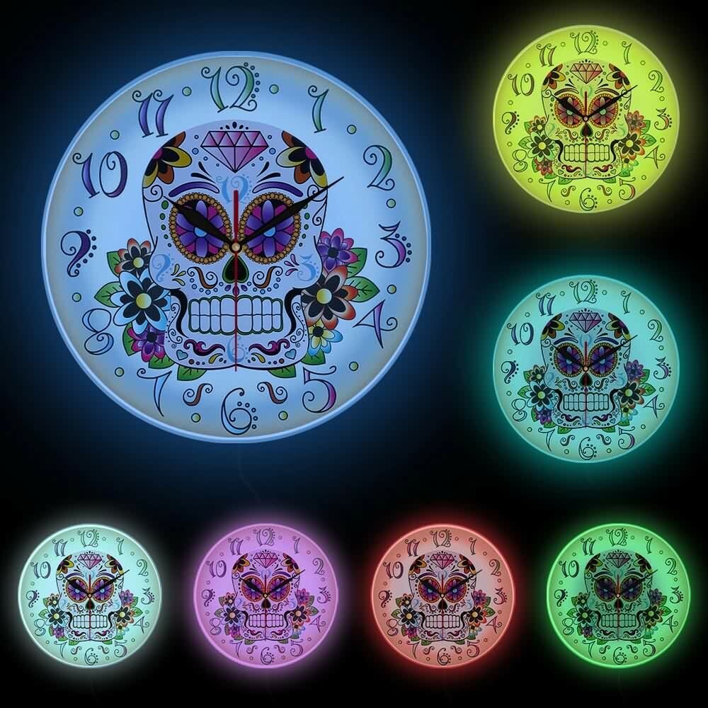 Y2K Grunge Sugar Skull Art Wall Clock - Retro 90s Fashion, Pastel Goth, Y2K Decor