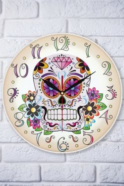 Y2K Grunge Sugar Skull Art Wall Clock - Retro 90s Fashion, Pastel Goth, Y2K Decor