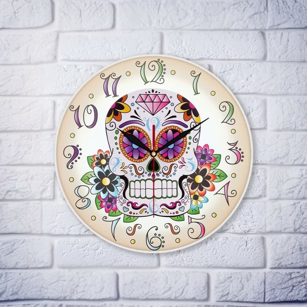 Y2K Grunge Sugar Skull Art Wall Clock - Retro 90s Fashion, Pastel Goth, Y2K Decor