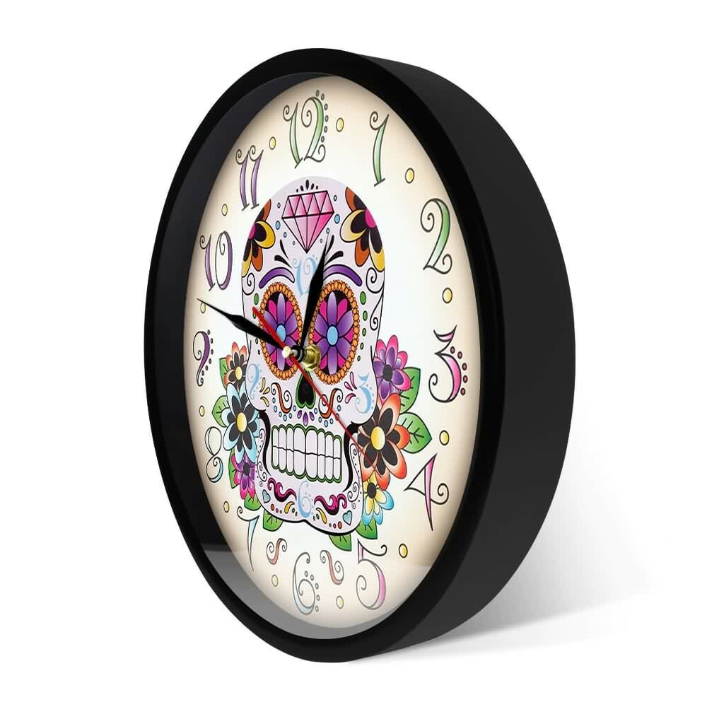 Y2K Grunge Sugar Skull Art Wall Clock - Retro 90s Fashion, Pastel Goth, Y2K Decor