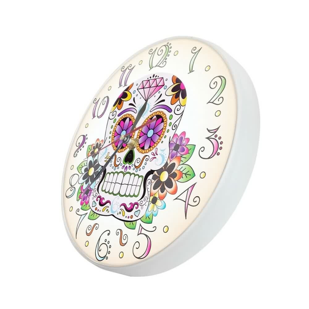 Y2K Grunge Sugar Skull Art Wall Clock - Retro 90s Fashion, Pastel Goth, Y2K Decor