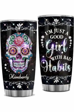 Y2K Grunge Sugar Skull Stainless Steel Custom Tumbler - Retro 90s Fashion & Summer Vibes