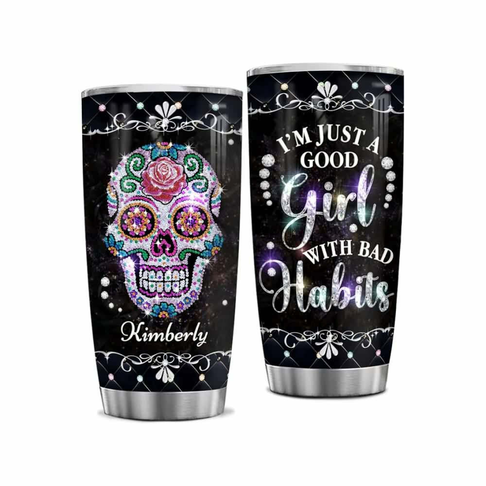 Y2K Grunge Sugar Skull Stainless Steel Custom Tumbler - Retro 90s Fashion & Summer Vibes