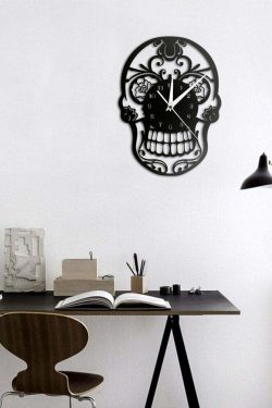Y2K Grunge Sugar Skull Wall Clock Decor - Retro 90s Goth Pastel Goth Y2K Home Style