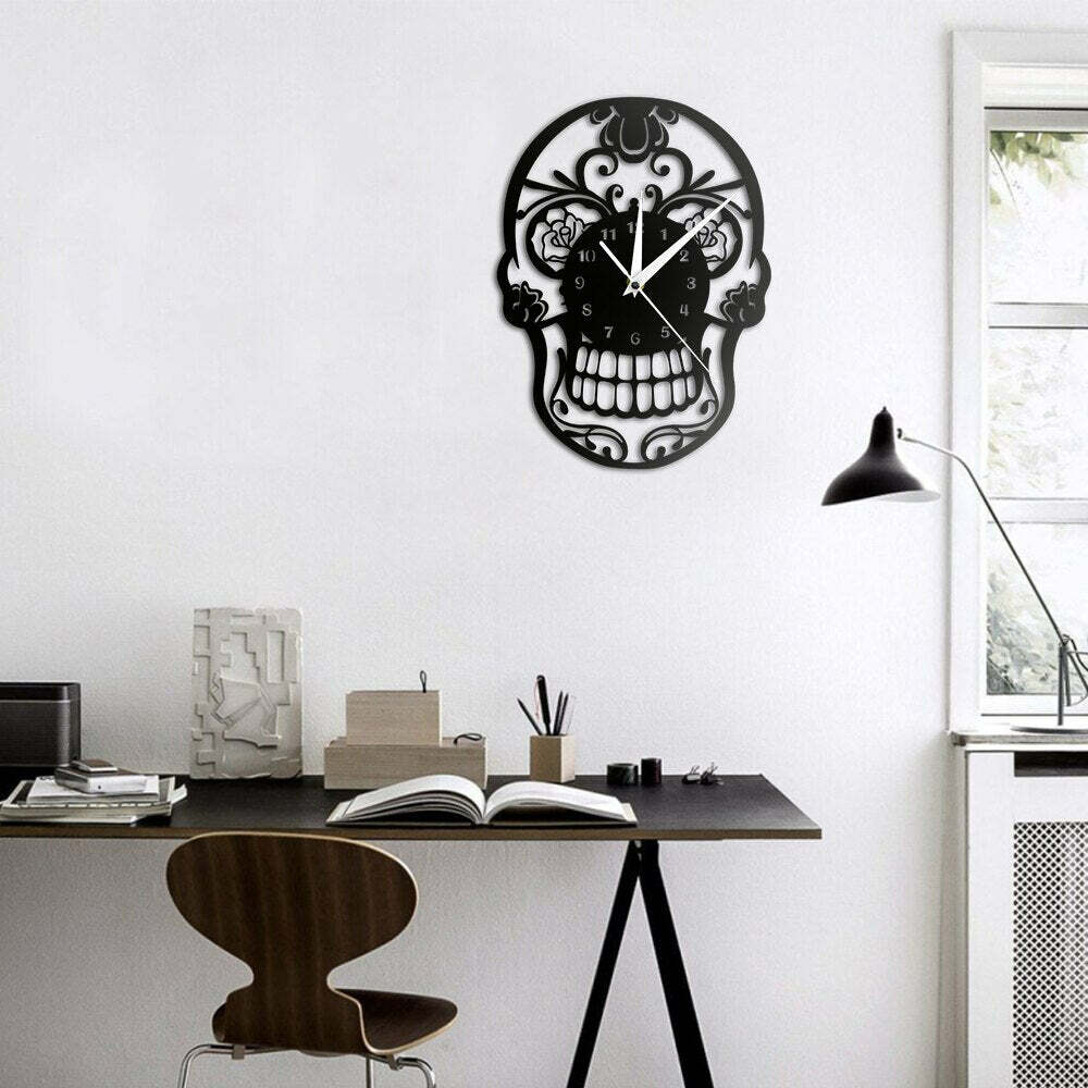 Y2K Grunge Sugar Skull Wall Clock Decor - Retro 90s Goth Pastel Goth Y2K Home Style