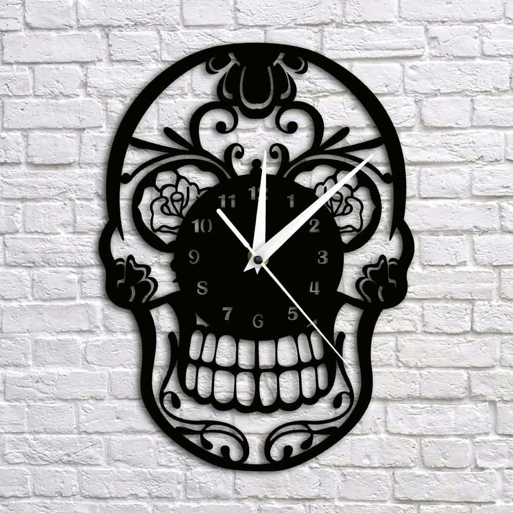 Y2K Grunge Sugar Skull Wall Clock Decor - Retro 90s Goth Pastel Goth Y2K Home Style