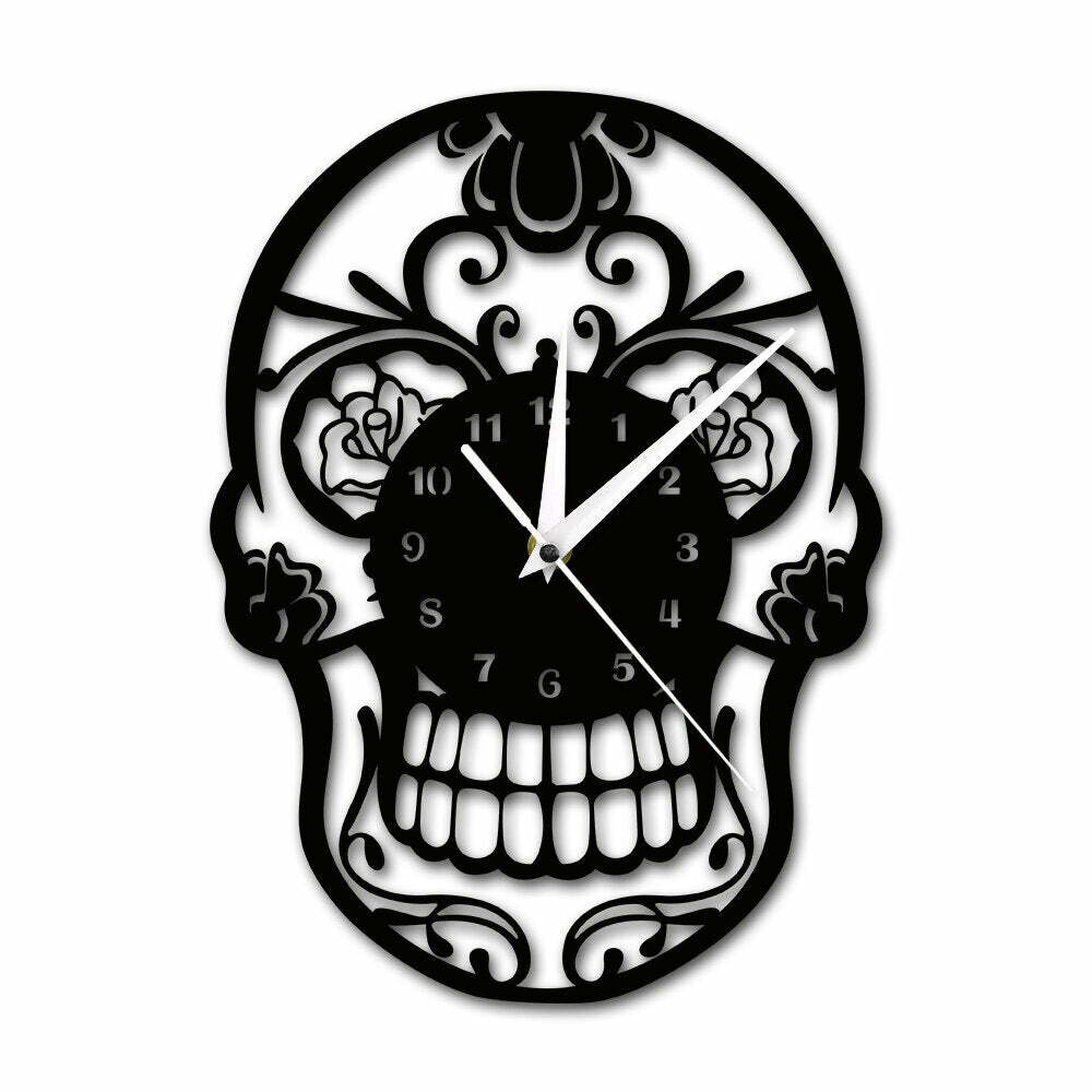 Y2K Grunge Sugar Skull Wall Clock Decor - Retro 90s Goth Pastel Goth Y2K Home Style