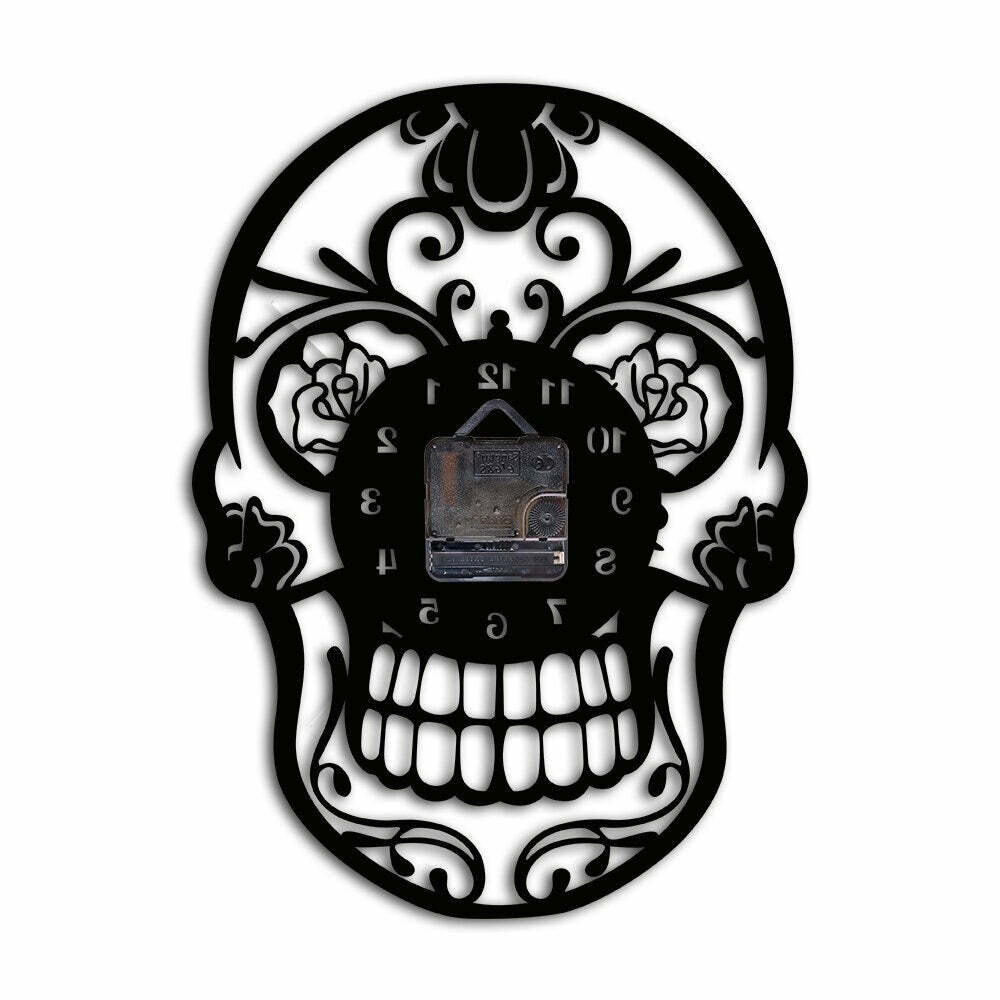 Y2K Grunge Sugar Skull Wall Clock Decor - Retro 90s Goth Pastel Goth Y2K Home Style
