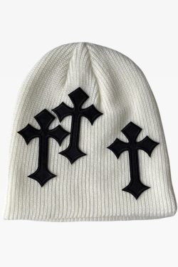Y2K Grunge Summer Beanie with Cross - 90s Retro, Gothic, Pastel Goth, and Hip Hop Fashion