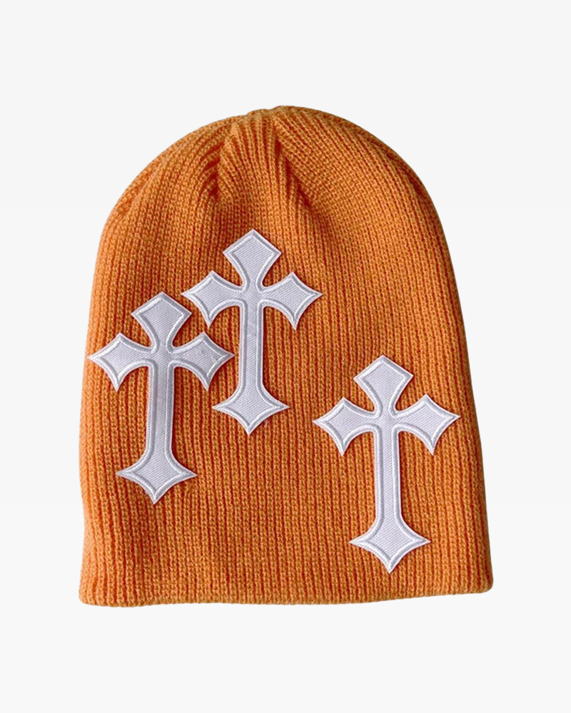 Y2K Grunge Summer Beanie with Cross - 90s Retro, Gothic, Pastel Goth, and Hip Hop Fashion