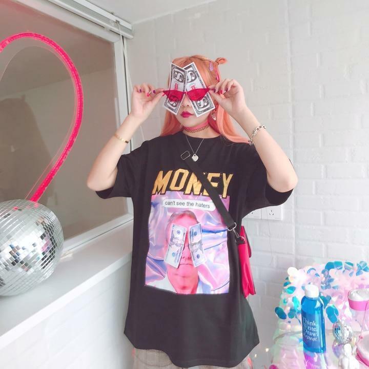 Y2K Grunge Summer Outfit - Get Money Shirt, 90s Retro Style, Perfect for Y2K Party & Club