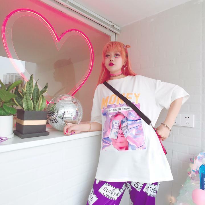 Y2K Grunge Summer Outfit - Get Money Shirt, 90s Retro Style, Perfect for Y2K Party & Club