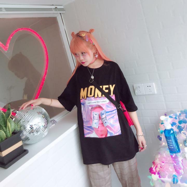 Y2K Grunge Summer Outfit - Get Money Shirt, 90s Retro Style, Perfect for Y2K Party & Club