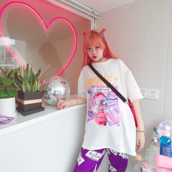 Y2K Grunge Summer Outfit - Get Money Shirt, 90s Retro Style, Perfect for Y2K Party & Club