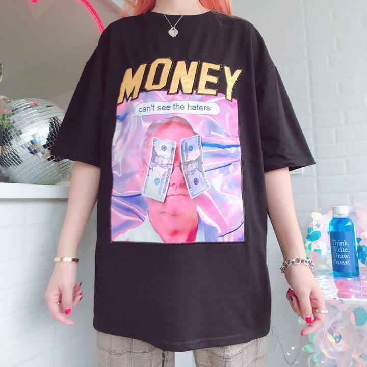 Y2K Grunge Summer Outfit - Get Money Shirt, 90s Retro Style, Perfect for Y2K Party & Club