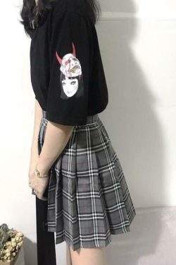 Y2K Grunge Summer Outfit: Sleeved Devils Advocate Shirt - 90s Retro, Gothic, Pastel Goth Style
