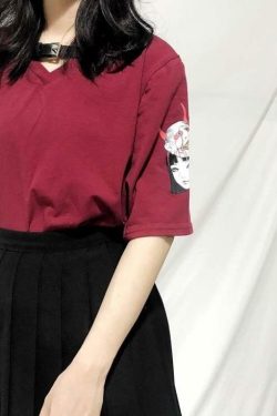 Y2K Grunge Summer Outfit: Sleeved Devils Advocate Shirt - 90s Retro, Gothic, Pastel Goth Style