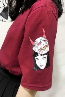 Y2K Grunge Summer Outfit: Sleeved Devils Advocate Shirt - 90s Retro, Gothic, Pastel Goth Style