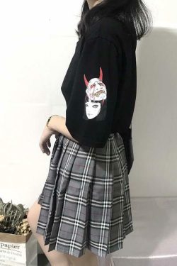 Y2K Grunge Summer Outfit: Sleeved Devils Advocate Shirt - 90s Retro, Gothic, Pastel Goth Style