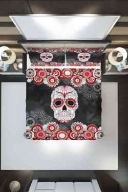 Y2K Grunge Summer Outfits: Sugar Skull Duvet Cover Set - Retro 90s Fashion & Pastel Goth Style