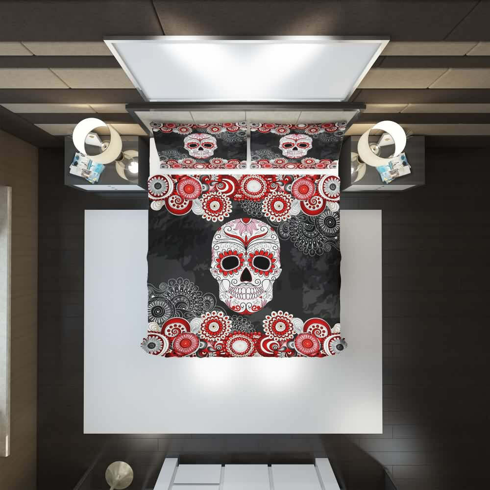 Y2K Grunge Summer Outfits: Sugar Skull Duvet Cover Set - Retro 90s Fashion & Pastel Goth Style